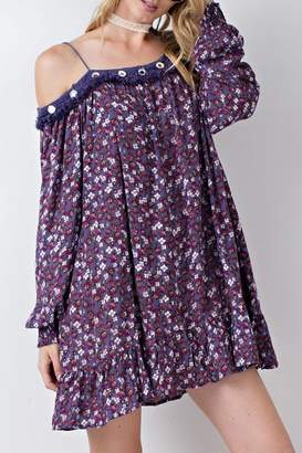 Easel Violet Cold-Shoulder Dress