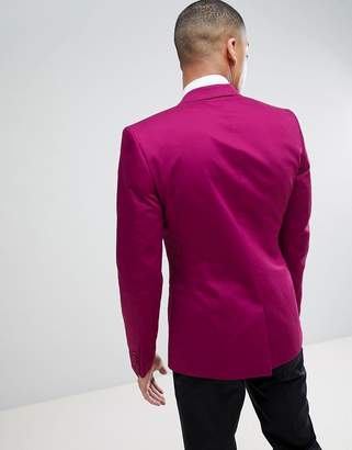 ASOS Design Super Skinny Blazer In Raspberry Cotton Sateen