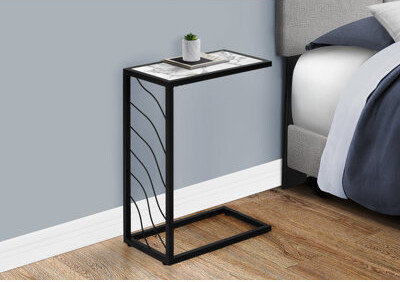 Wrought Studio C-Shaped Accent Table White Marble Look Laminate Black Metal Modern Side End Snack Table | Gift Idea