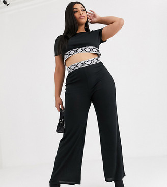 Lasula Plus lounge pant with contrast trim co ord in black