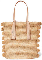 Thumbnail for your product : Loeffler Randall Cruise Pompom-embellished Leather-trimmed Woven Raffia Tote - Beige