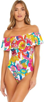 Trina Turk Fontaine Off-the-Shoulder Ruffle One-Piece (Multi) Women's Swimsuits One Piece