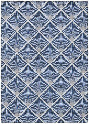 HomeRoots 9' X 12' Navy Blue Gray And Ivory Geometric Washable Indoor Outdoor Area Rug