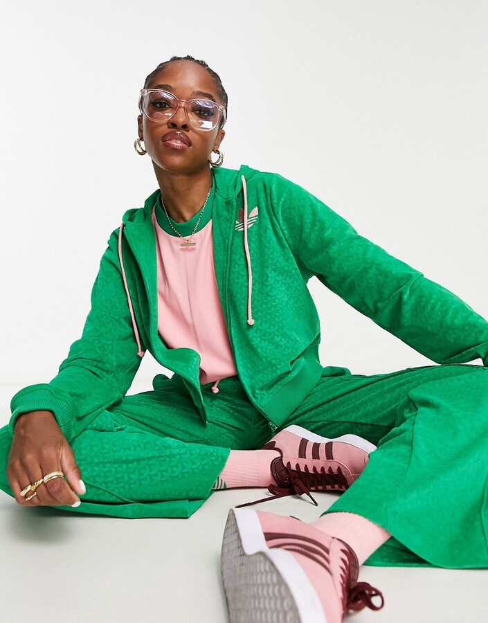 adidas 'adicolor 70s' velour zip hoodie in green - ShopStyle