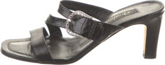 Brighton Embossed Leather Slides Black Multistrap & Buckle Closure At Uppers