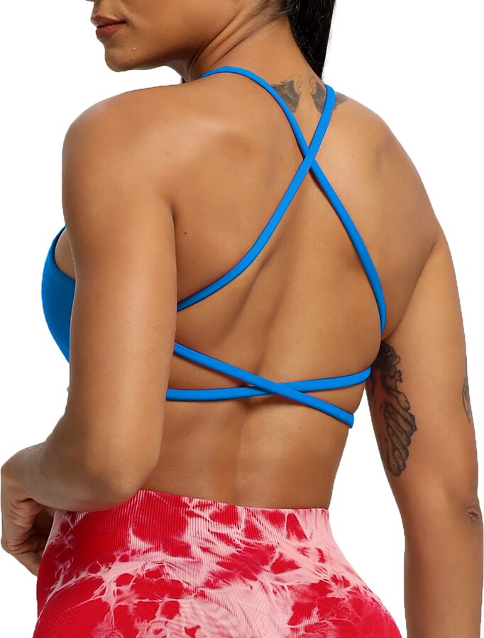 icyzone Padded Strappy Sports Bras for Women, Racerback Push Up Wirefree  Hook-and-Eye Closure Workout Yoga Bra (Black, L) at  Women's Clothing  store