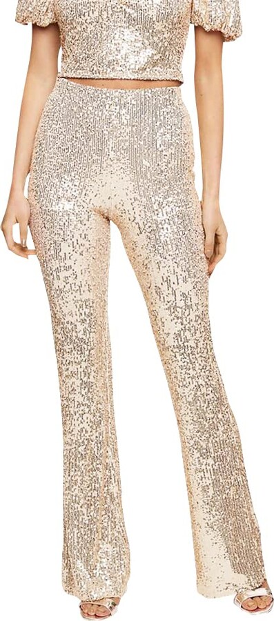  Disco Goth Sparkle Sequin Dressy Flare Pants for Women