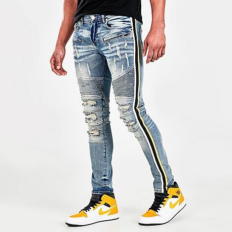 KOESON Mens Fashion Close-Fitting Patchwork Jeans/Denim Pencil Pants