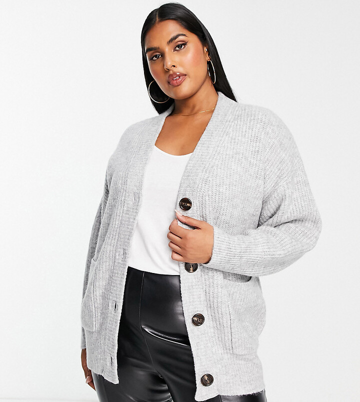 Urban Bliss Plus button up cardigan in gray - ShopStyle