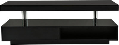 Latitude Run Living Room Led Coffee Table With Storage & 16 Colors: 2 Drawers, Black Shelves, Modern Design Storage: Colors Lights, Centerpiece Shelves
