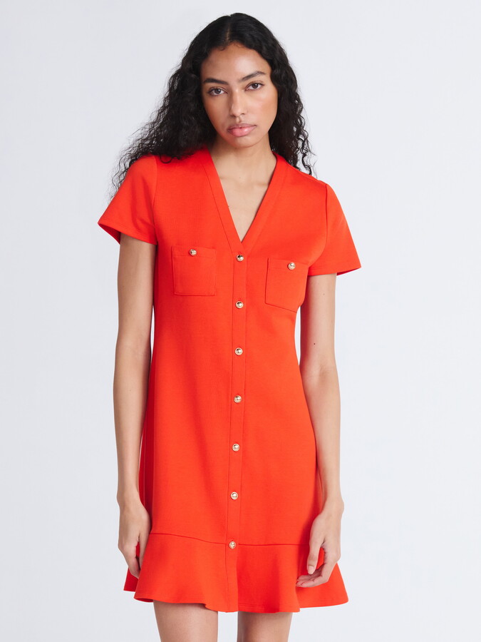 Free Assembly Women’s Button Front Mini Dress with Ruffle Hem, Sizes XS-XXL