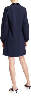 Lilly Pulitzer Shea Long-Sleeve Stretch Dress w/ Embellished Collar
