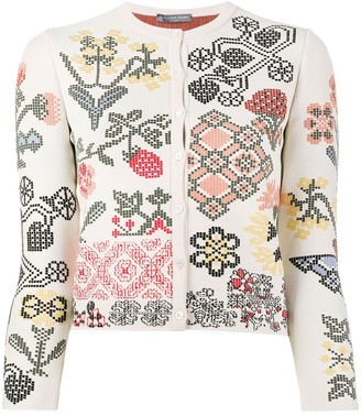 Alexander McQueen Graphic Floral Intarsia Fitted Cardigan