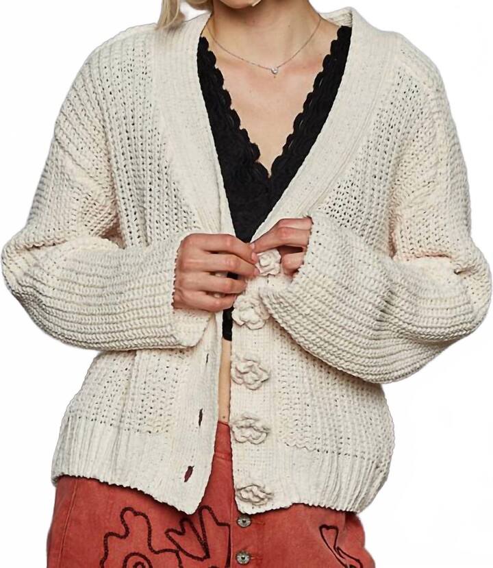 POL V-Neck Long Sleeve Regular Fit Cardigan In Cream