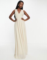 Thumbnail for your product : TFNC Bridesmaid chiffon v front maxi dress with pleated skirt in mink