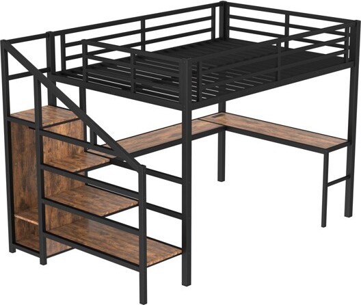 TopComfyBedsQueenSizeLoftBedwithLshapedDeskLoftBedwithWardrobeandAdjustableShelfHighLoftBedforKidsBrown62.99\