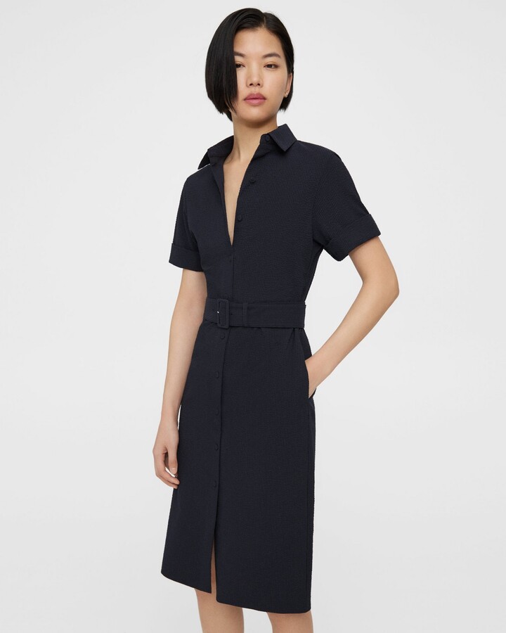 Theory Belted Shirt Dress in Seersucker ShopStyle