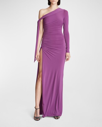 Halston Kamilah Ruched One-Shoulder Jersey Gown