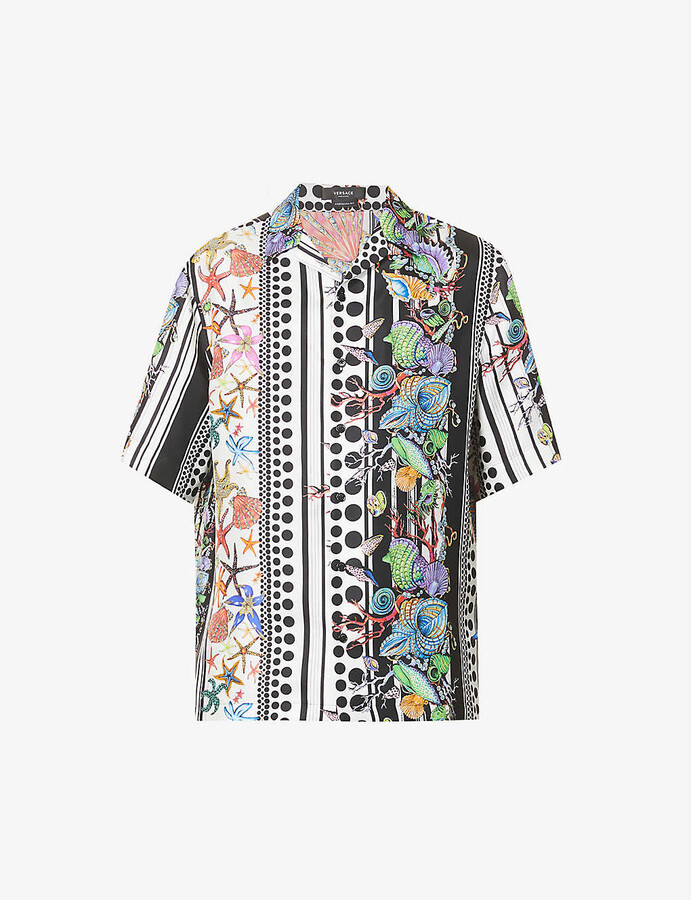 Versace Sea Bowling Americana-fit graphic-print silk shirt - ShopStyle