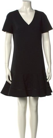 Rebecca Taylor V-Neck Mini Dress Rebecca Taylor Shift Dress Black Eyelet & Ruffle Accents Short Sleeve with V-Neck Concealed Zip Closure at Back Designer
