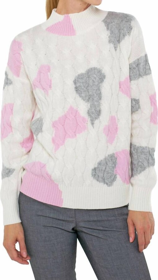 InCashmere Long Sleeve Animal Print Sweater In White