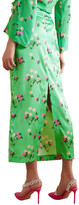 Thumbnail for your product : BERNADETTE Kelly floral-print silk-blend satin midi skirt - Green - FR 40