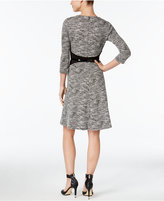 Thumbnail for your product : Calvin Klein Petite Belted Fit & Flare Sweater Dress
