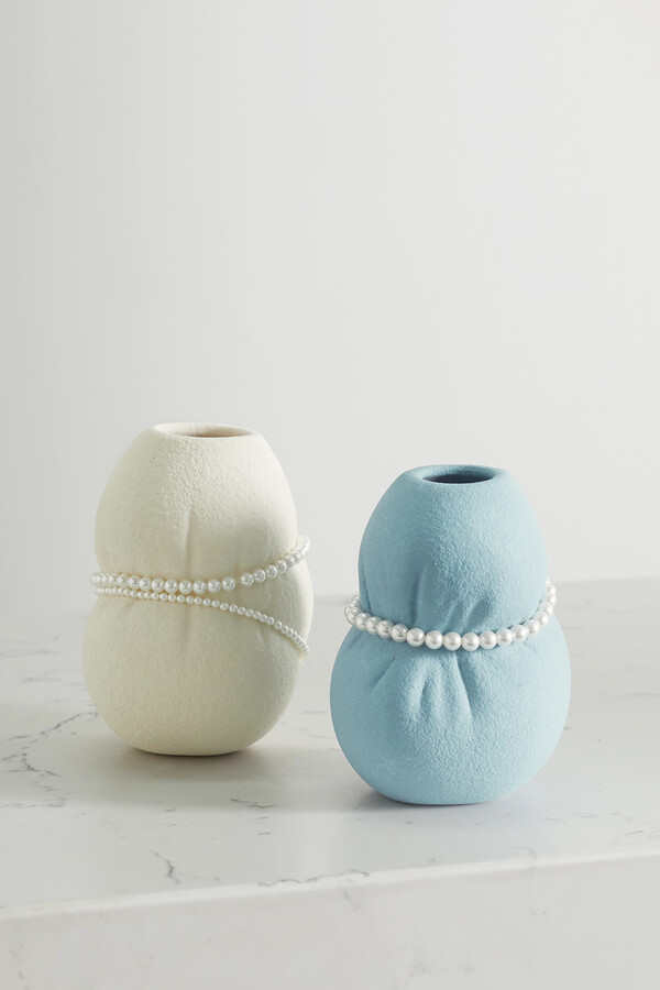 COMPLETEDWORKS Set Of Two Faux Pearl-embellished Ceramic Vases