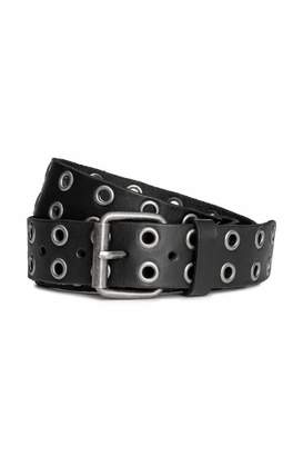 H&M Leather Belt with Eyelets - Black - Men