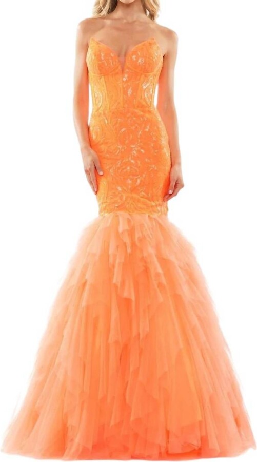 Colors Dress Sequin Bustier Prom Gown In Orange
