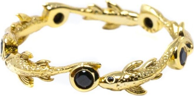 Nasi Silver Black Eternity Neshama Fish Band- Onyx- Gold