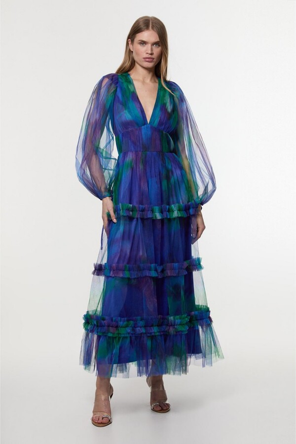 Karen Millen Women's Dark Floral Plunge Maxi Dress