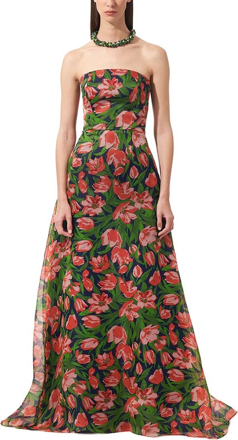 Carolina Herrera Strapless Silk A-Line Gown