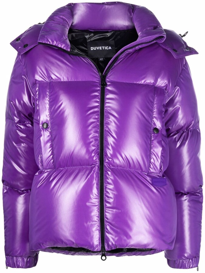 purple puffer coat