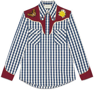 Gucci Embroidered check denim Duke shirt