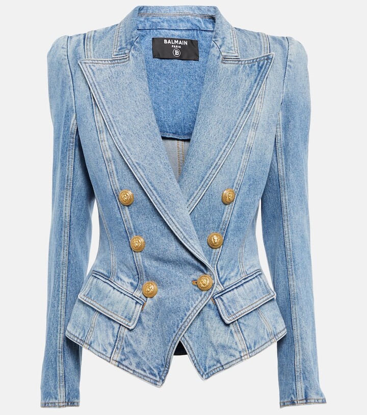 Balmain Doublebreasted denim blazer ShopStyle