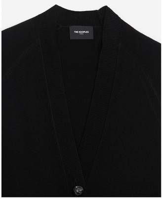 The Kooples Mid-length black cardigan with leather strips