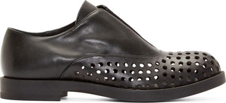 Jil Sander Black Leather Perforated Slip-On Oxfords