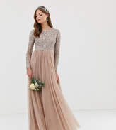 maya delicate sequin bodice maxi dress with cross back bow detail in bluebell