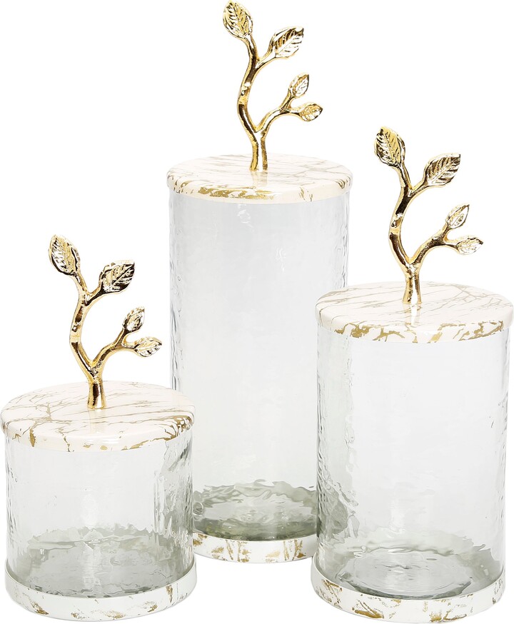 Classic Touch Decor Large Glass Canister with White/Gold Marble Lid and Leaf Handle ShopStyle