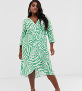 john zack short sleeve wrap dress green