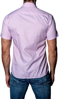 Jared Lang Woven Striped Short Sleeve Trim Fit Shirt
