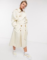 Thumbnail for your product : ASOS DESIGN longline trench coat with statement buttons in cream