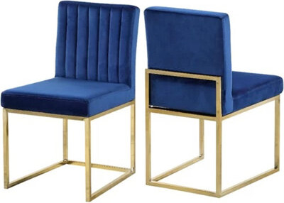 Everly Quinn Contemporary Dining Chair Set Of 2 Velvet Upholstered Kitchen Side Chair With Gold Accent Blue