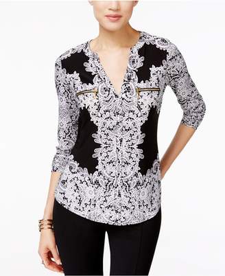 INC International Concepts Printed Zip-Pocket Top, Created for Macy's