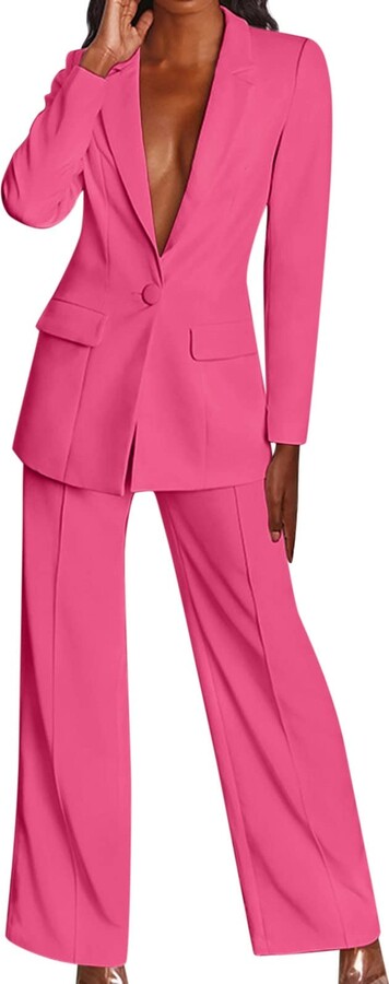 Luvamia 2 Piece Outfits For Women Dressy Blazer Jackets High Waisted  Straight Leg Pants Suits Set Business Casual Office Womens Suits For Work