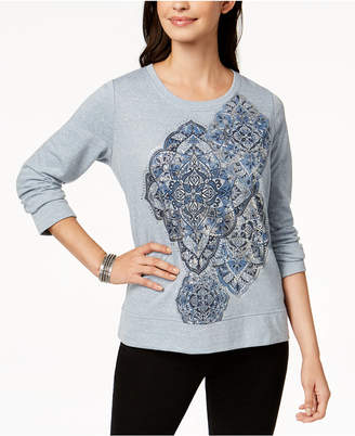 Style&Co. Style & Co Long-Sleeve Metallic-Graphic Sweatshirt, Created for Macy's