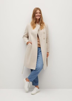 MANGO Violeta BY Asymmetric wool-blend coat beige - L - Plus sizes