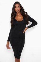 Thumbnail for your product : boohoo Ribbed Plunge Neck Midi Dress