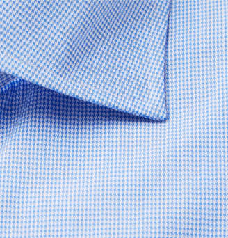 Canali Blue Cutaway-Collar Puppytooth Stretch Cotton-Blend Shirt